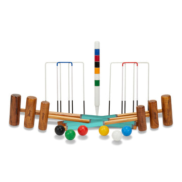 Familie Krocket Set - 6 Spieler - Eco Hartholz - 6 Farben - Stahltore - Komplett Crockett Spiel