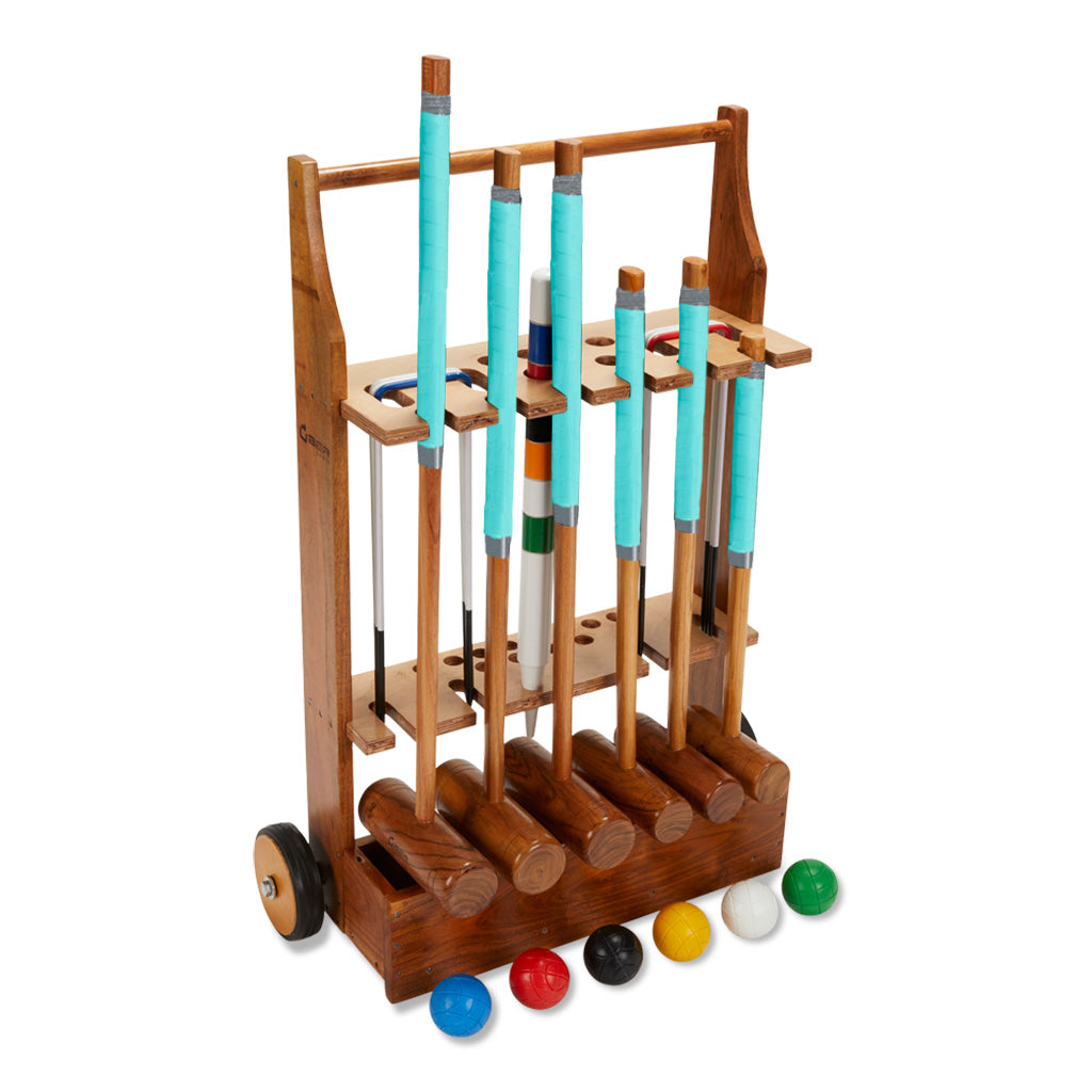 Familie Krocket Set - 6 Spieler - Eco Hartholz - 6 Farben - Stahltore - Komplett Crockett Spiel