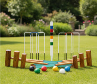 Familie Krocket Set - 6 Spieler - Eco Hartholz - 6 Farben - Stahltore - Komplett Crockett Spiel