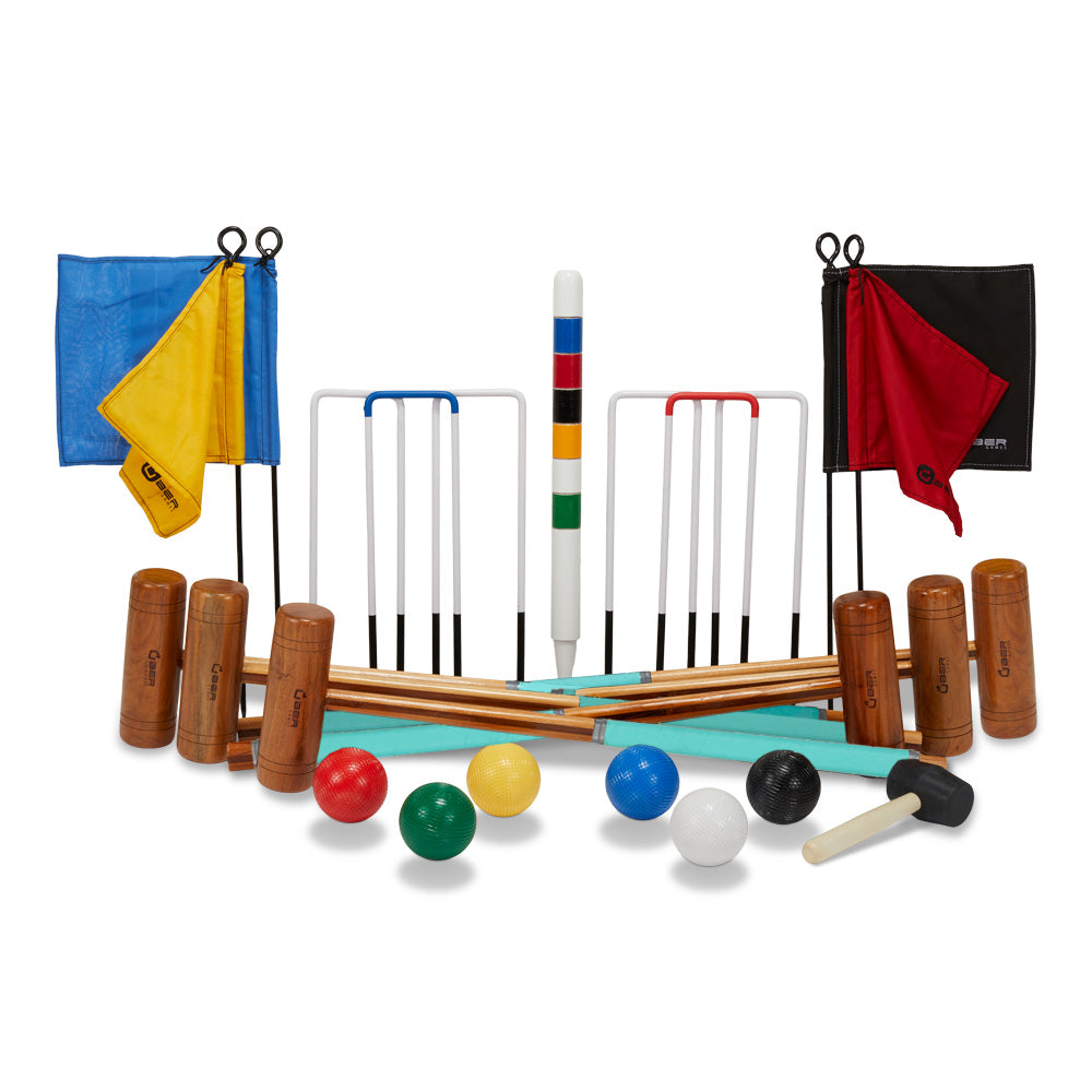 Garten Croquet Set - 6 Spieler - Hartholz- Krocket-Spiel - Crockett made in Indien - Design in England