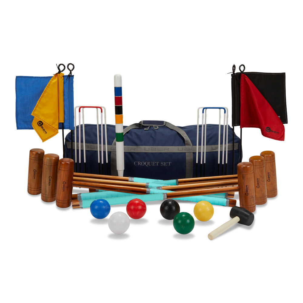 Garten Croquet Set - 6 Spieler - Hartholz- Krocket-Spiel - Crockett made in Indien - Design in England