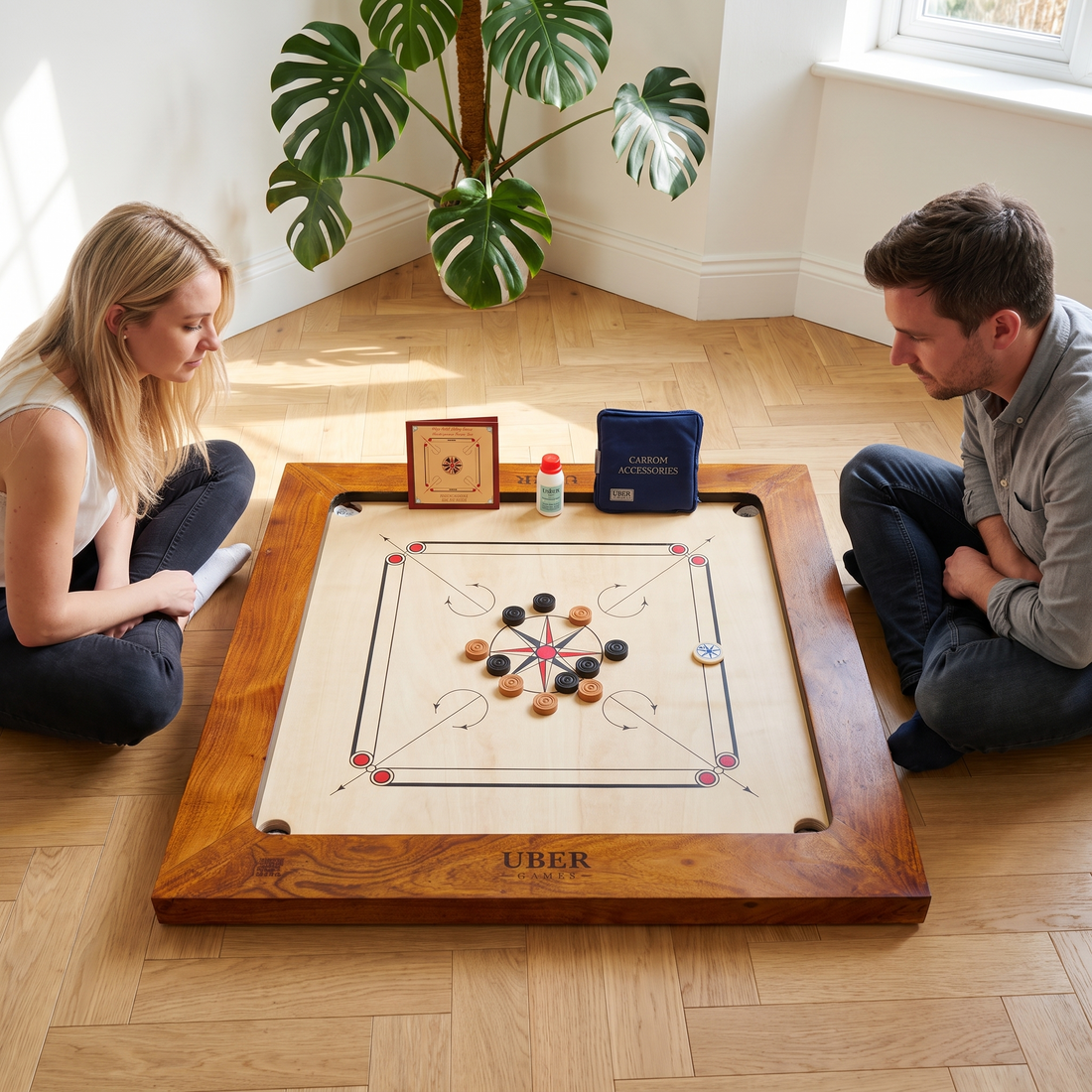 Bulldog Tournament Carrom Set - 22 KG - ECO Hartholz - Karrom Profi Turnier Spiel - Komplett