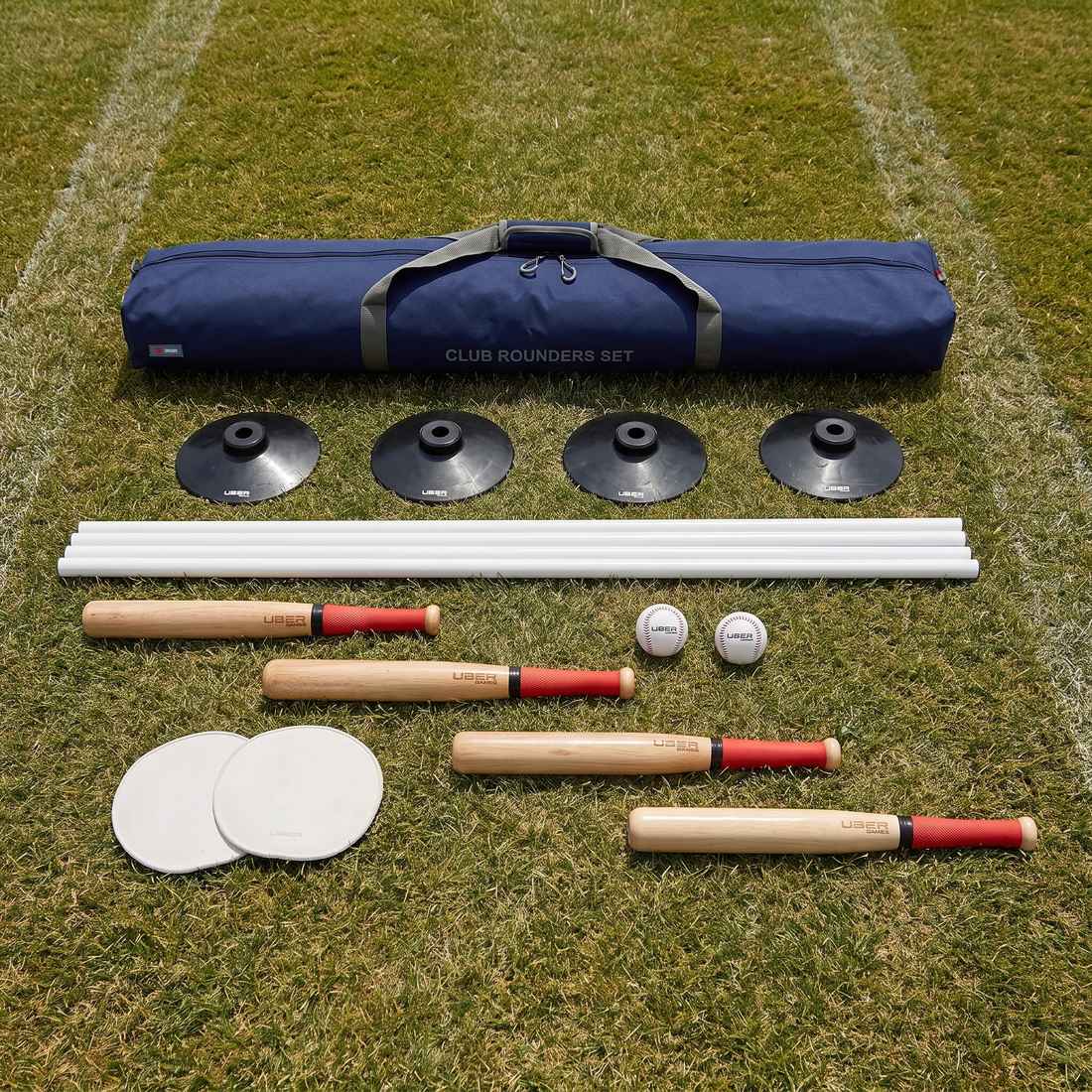 Club Rounders Set - Schlagball in Tasche - Komplett 4x Schläger - 2x Gummi matte - Spielfertig