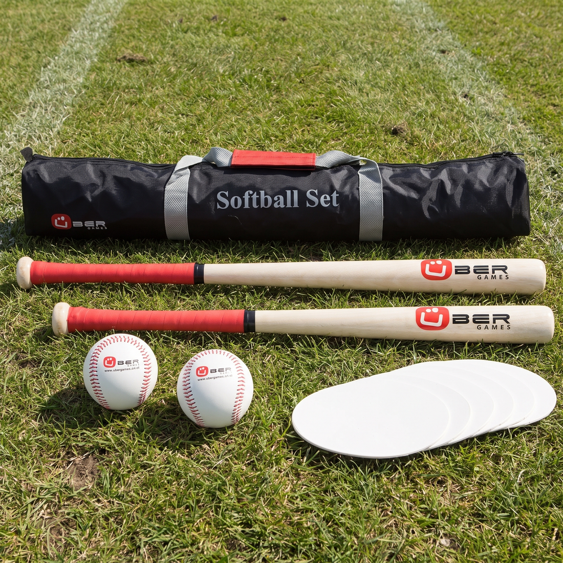 Softball Set - ECO Hartholz - In Tasche - 2 Bälle - 6 Gummimatten - 2 schläger