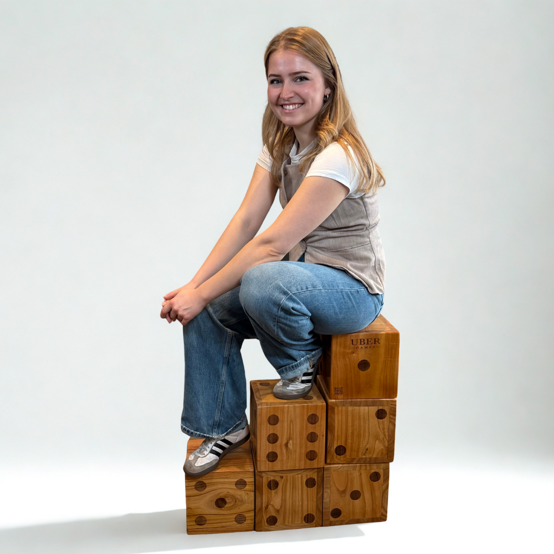 Ubergames Holz-Würfel – 6 Stück – 9 cm / 15 cm / 21 cm – Eco-Holz + Luxus-Tragetasche