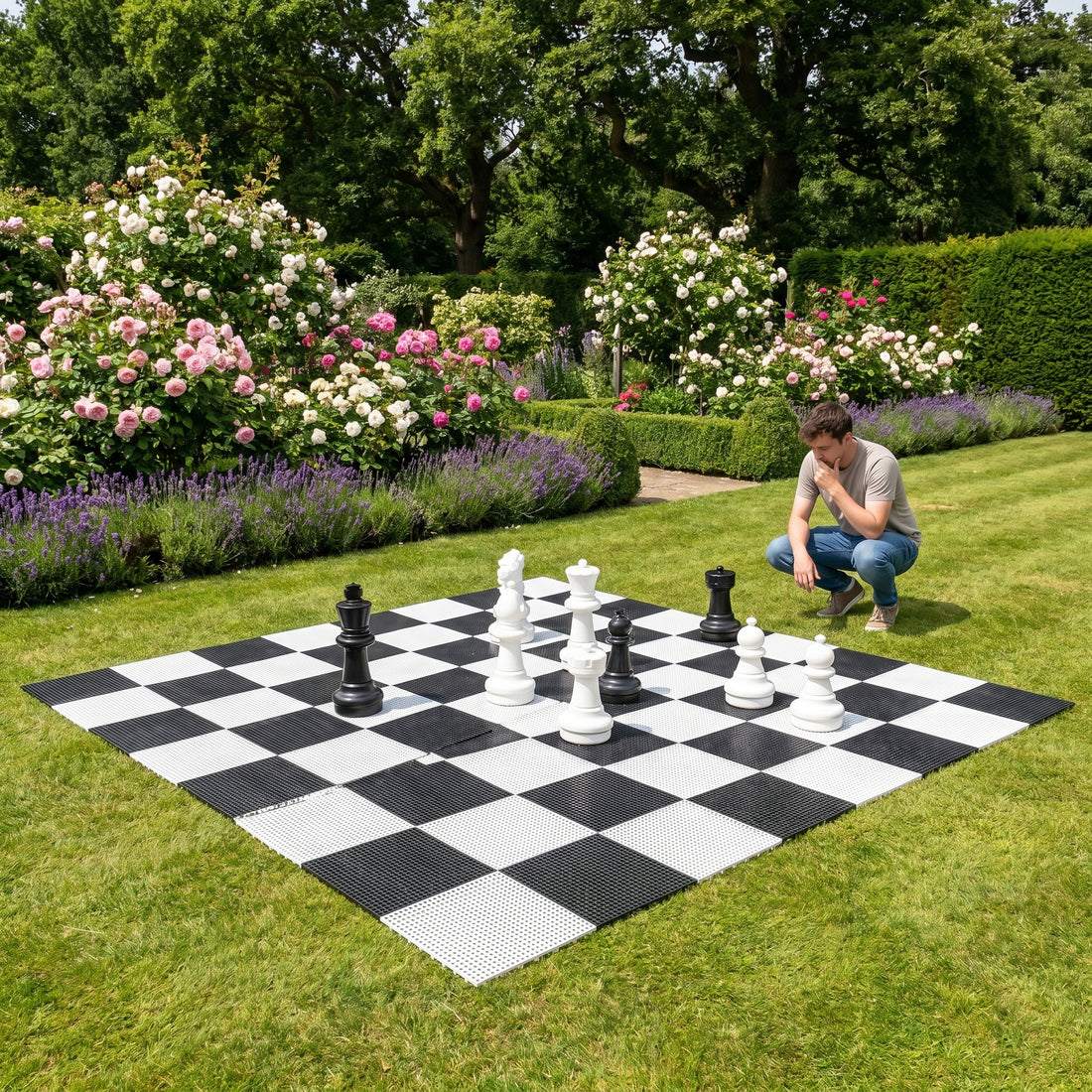 Gummierter Vinyl-Dame- und Schachbrett - 160x160 cm - 64 Einzelteile