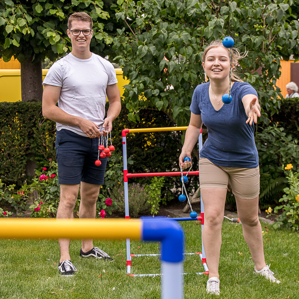 Doppel Leitergolf - Spiel Set Blau-Rot echte GolfBolas  in der Tasche