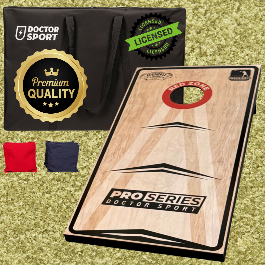 Profi Cornhole Pro Series - 120 x 60cm Set mit 8 Bean Bags und Tragetasche - Red Zone - Superspiel