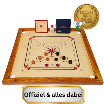 Premium Carrom Board Set - Komplettes Spiel - 7 KG - 74 x 74cm - ECO Hartholz Indien hergestellt