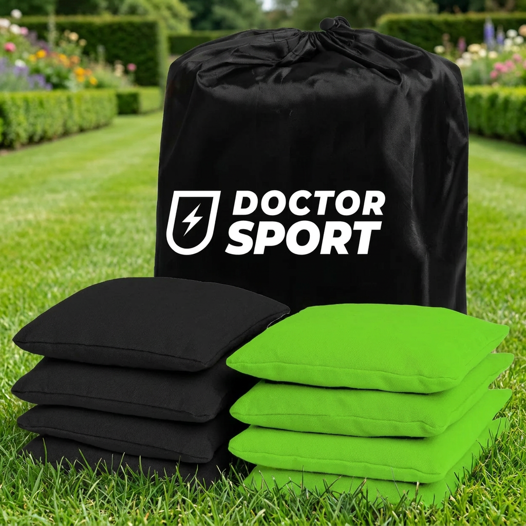 DOCTOR Sport Cornhole Bean Bags 8er Set (4+4) – 15x15 cm – 400 g – All-Weather – Tasche