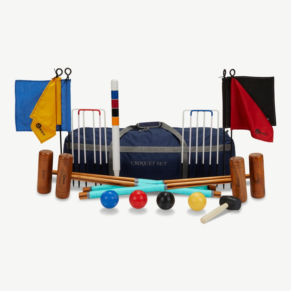 Garten Croquet Set - 4 Spieler - Hartholz- Krocket-Spiel - Crockett Made in Indien ECO holz