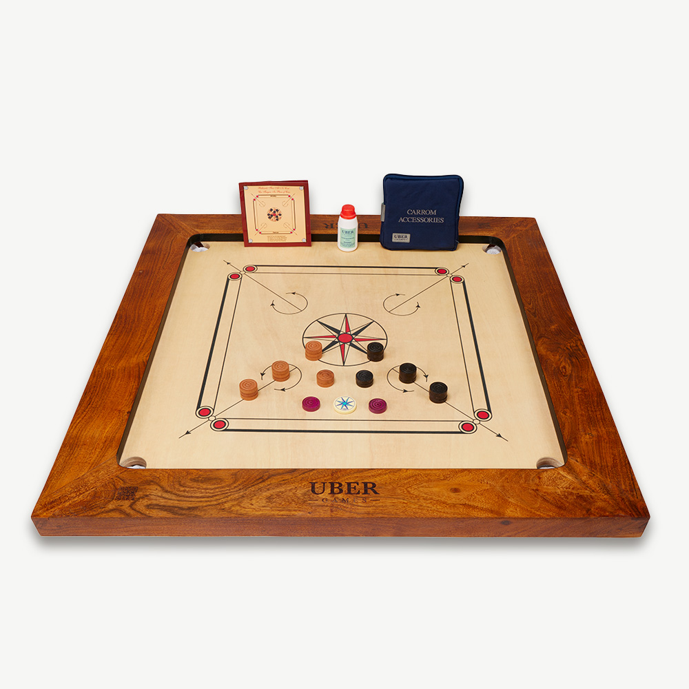 Bulldog Tournament Carrom Set - 14 KG - ECO Hartholz - Karrom Profi Turnier Spiel - Komplett