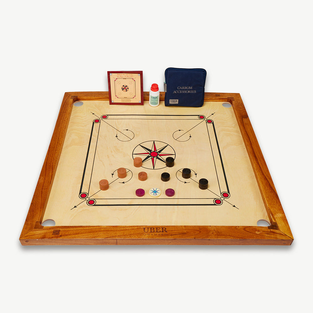 Carrom Board Set - Komplettes Spiel - 7 KG - 74 x 74cm - ECO Hartholz Indien hergestellt