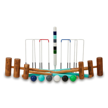 Familie Krocket Set - 6 Spieler - Eco Hartholz - 6 Farben - Stahltore - Komplett Crockett Spiel