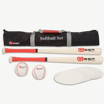 Softball Set - ECO Hartholz - In Tasche - 2 Bälle - 6 Gummimatten - 2 schläger